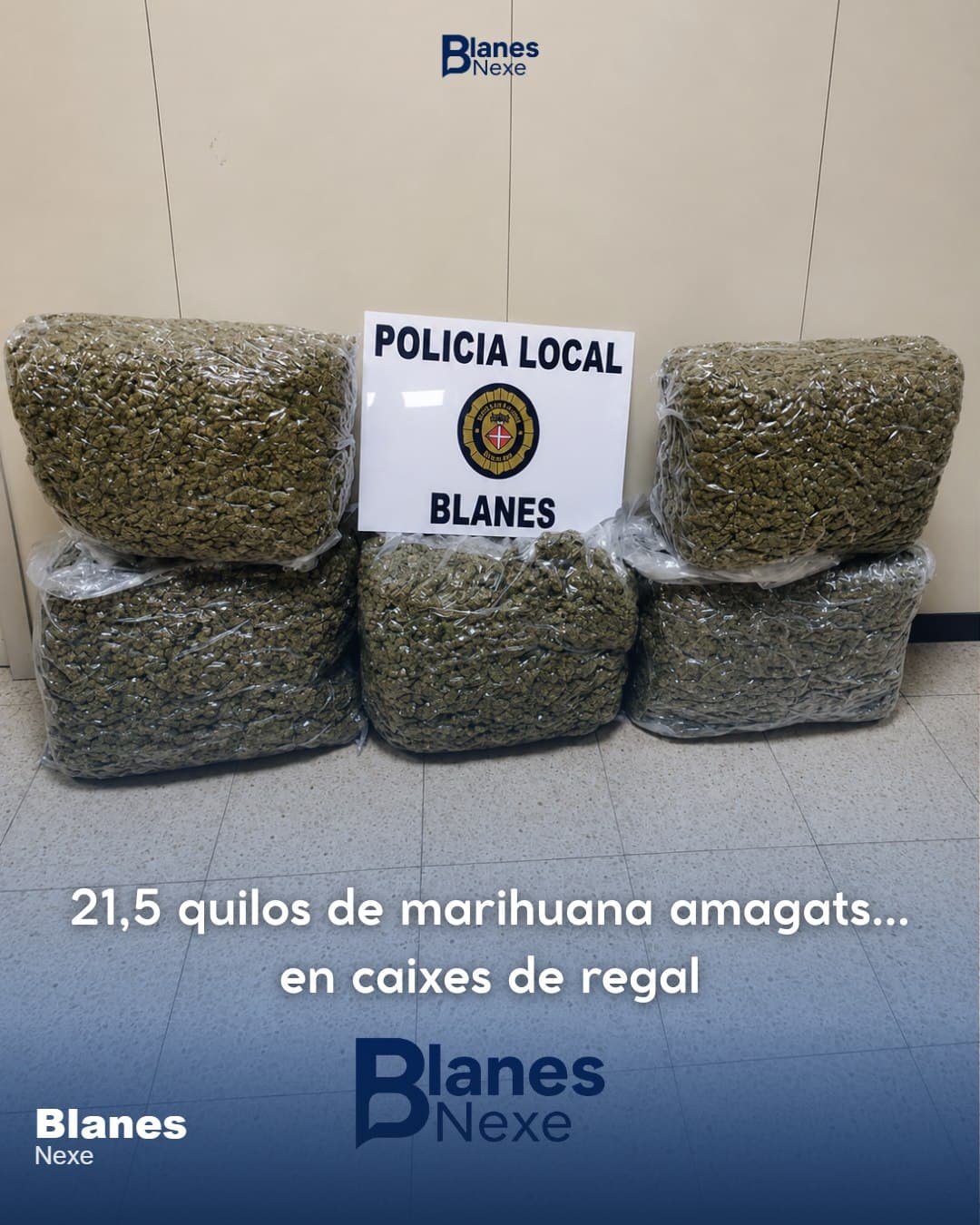 La Policia Local de Blanes deté el conductor d'un cotxe amb 21,5 quilos de marihuana amagats en caixes que simulaven regals