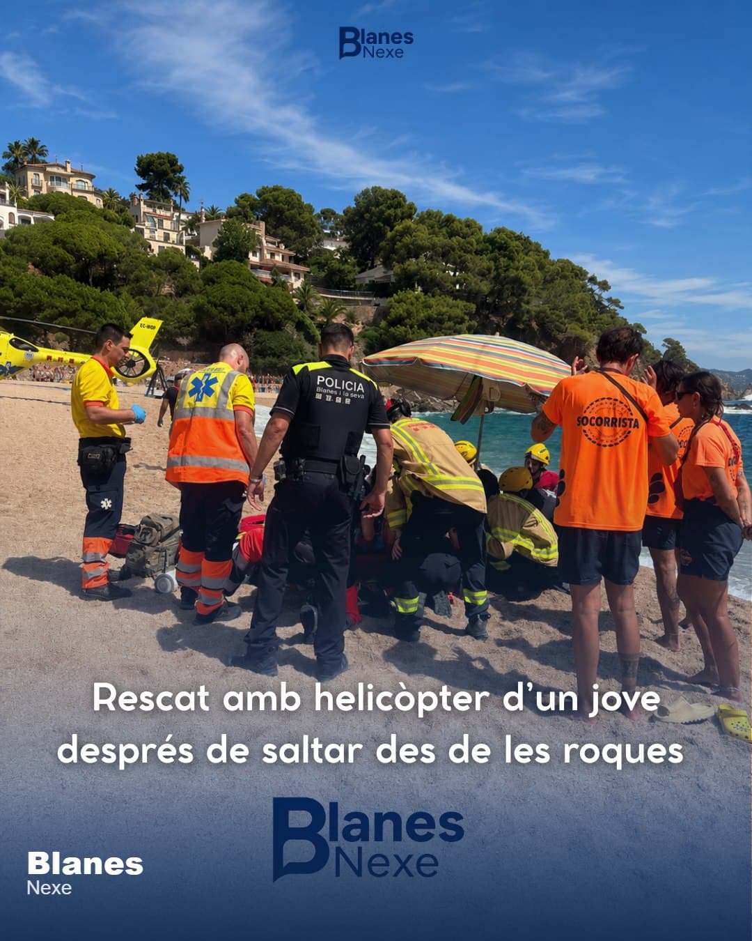 Un jove resulta ferit al saltar des de les roques de Cala Bona i és evacuat en helicòpter medicalitzat